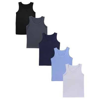 Abbildung von TupTam Kinder Jungen Unterhemd Ärmellos Tanktop 5er Pack, Farbe: Schwarz Dunkelblau Anthrazit Grau Blau, Größe: 128 134