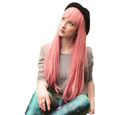 Abbildung von Prettyland Damen Langhaar Perücke 75cm lang Rosa Glatt voluminös mit Pony Fasching Wig DARLING in der FRANXX C732