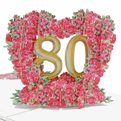 Abbildung von Favour Pop Up® NEU romantische Glückwunschkarte zum runden 80. Geburtstag. Ein filigranes Kunstwerk in perfekter 3D Optik XP080