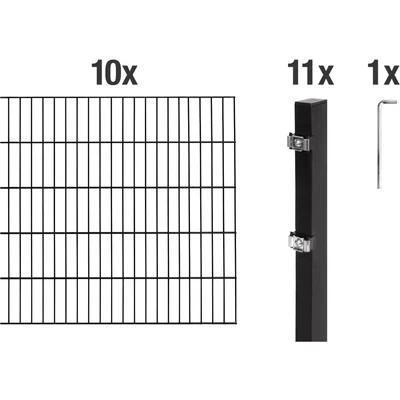 Abbildung von Alberts 628253 Doppelstabmattenzaun als 22 tlg. Zaun Komplettset, matt schwarz, Höhe 140 cm, Länge 20 m