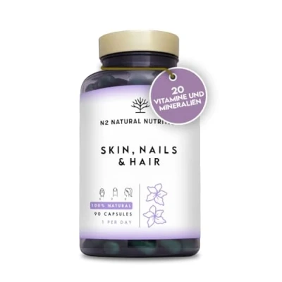 Abbildung von Biotin Hochdosiert. haut Haare Nägel Vegan Kapseln, Zink, Selen. Vitaminen C, E, B und Mineralien Magnesio. Haarwachstum beschleunigen, bartwuchsmittel, vitamine. 90 Kapseln N2 Natural Nutrition