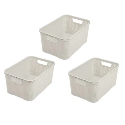 Abbildung von BranQ Home essential Kunststoff Korb in Rattan Design 3er Set Grösse M 10l, PP, Creme