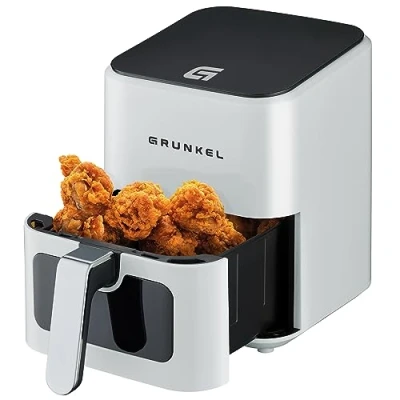 Abbildung von Grunkel Luftfritteuse Air Fryer 4 Liter und 7 Programme. WEF. Digitales Bedienfeld hintergrundbeleuchtetes Sichtfenster. Timer 60 Minuten Fritteuse ohne Öl (weiß)