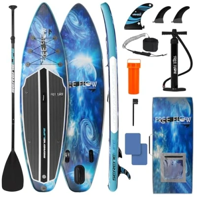 Abbildung von SereneLife Stand Up Paddling Board Set SUP Aufblasbar mit Paddel, Pumpe, Leine, Finne, Rucksack &amp; Mehr SUB Paddleboard für Kinder Erwachsene Wassersport in Seen, Flüsse Meer
