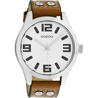 Abbildung von Oozoo Armbanduhr Basic Line mit Lederband 47 MM Weiß/Cognac C1051