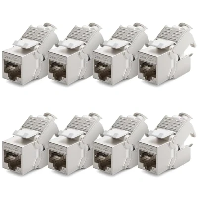 Abbildung von deleyCON 8x CAT6a Keystone Jack Modul Patchkabel Netzwerkkabel Verbinder STP Schirmung RJ45 Buchse Netzwerk Dose Patchpanel Keystonehalterung Erweiterung