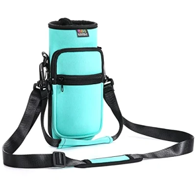 Abbildung von Nuovoware Flaschenhalter Trinkflasche Molle Beutel 25oz/710ml, Isolierte Neopren Kessel mit Schultergurt und Front Reißverschluss Tasche für Wandern Laufen Radfahren Jagd Reisen Türkis
