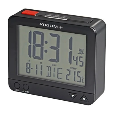Abbildung von Atrium Funkwecker Digital Quarz sensorgesteuertes Nachtlicht Beleuchtung mit Obenabsteller Datum und Temperatur Anzeige Schwarz A760 7
