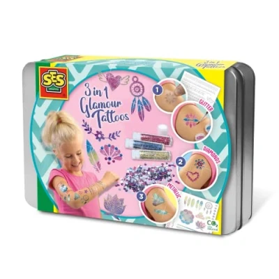 Abbildung von SES Creative 14155 3 in 1 Glamour Tattoos Vielseitiges Tattooset mit Metallic und Glitzereffekten für Kinder
