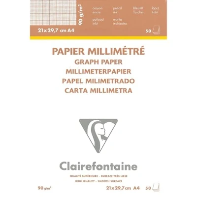 Abbildung von Clairefontaine 97135C Millimeterpapier Block verleimt (A4, 90 g, 50 Blatt) weiß