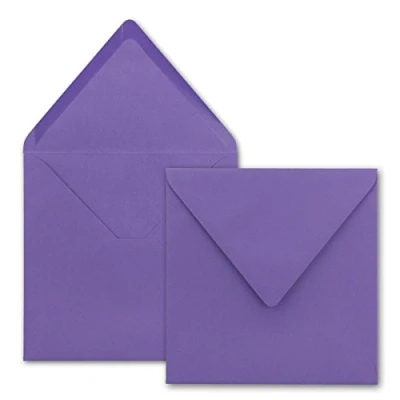 Abbildung von 50x Quadratische Briefumschläge in Violett 15,5 x cm ohne Fenster, mit Nassklebung 110 g/m² Für Einladungskarten zu Hochzeit, Geburtstag und mehr Serie FarbenFroh