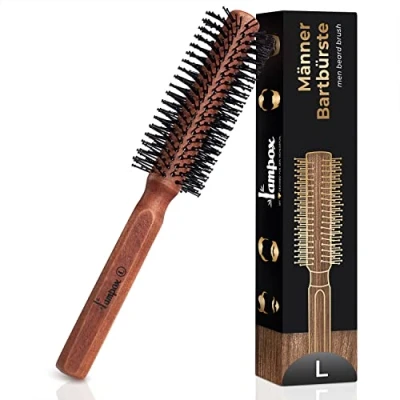 Abbildung von lampox Männer Rundbürste, Bartbürste, Bartkamm, Haarbürste rund für mittellange und lange Haare (L)