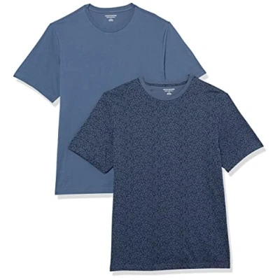 Abbildung von Amazon Essentials Herren Kurzärmeliges T Shirt mit Rundhalsausschnitt aus Baumwolle Regular Fit, 2er Pack, Marineblau Blumenaufdruck/Verwaschenes Blau, XL