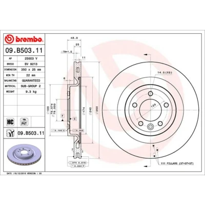 Abbildung von BREMBO COATED DISC LINE 09.B503.11 Bremsscheibe 350 25 5 innenbelüftet beschichtet hochgekohlt LAND ROVER: Range Rover Sport, 4