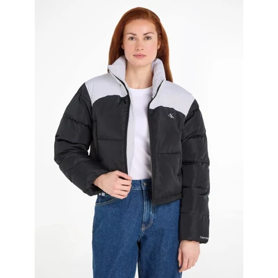 Abbildung von Calvin Klein Jeans Cropped Puffer Winterjacke, Damen, Größe: XL, Black/ bright white