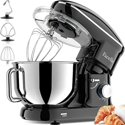 Abbildung von Planetaria Knetmaschine, Facelle 1500 W, 6,2 Liter, Küchenmaschine mit Schüssel aus Edelstahl, Schneebesen, Knethaken, Schneebesen für Süßigkeiten, Spülmaschinenfest (schwarz)