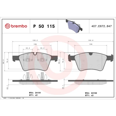 Abbildung von BREMBO P 50 115 Bremsbelagsatz für Verschleißwarnanzeiger vorbereitet mit Kolbenclip ohne Zubehör MERCEDES BENZ: ML Class, R GL