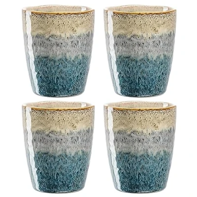 Abbildung von Leonardo Matera Becher Set 4 teilig Große Keramiktassen Inhalt 300 ml Handarbeit Mikrowellengeeignet, spülmaschinenfest 4er in beige/anthrazit/blau, 022819
