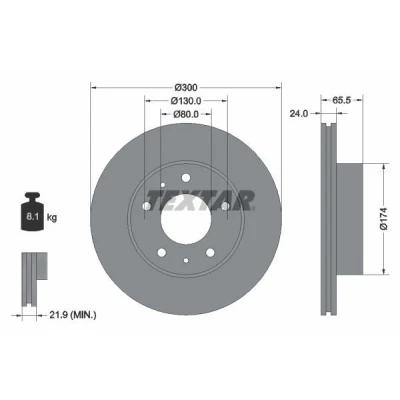 Abbildung von TEXTAR PRO 92116703 Bremsscheibe 300 24 05/07 130 innenbelüftet beschichtet ohne Radbefestigungsbolzen, Radnabe FIAT: Ducato III Van