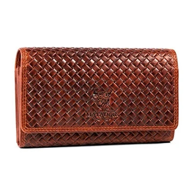 Abbildung von MATADOR [BRÜGGE XL Karten Portemonnaie Geldbeutel Damen Leder Groß mit Geschenk Box Portmonee Geldbörse Gross RFID Blocker Geldtasche Brieftasche Damenportemonnaie Geflochten Braun