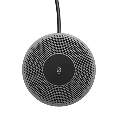Abbildung von Logitech MeetUp Zusatzmikrofon, Breitband Audio mit Rauschunterdrückung, Bluetooth, Stummschaltung, LED Anzeigen, Kompatibel Videokonferenz Webcams, Für größere Meetingräume Schwarz