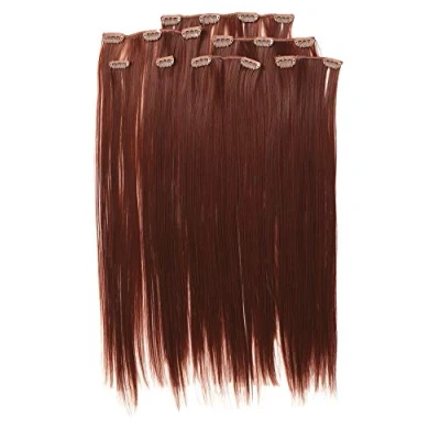 Abbildung von Prettyland 7 teilg SET Statik frei Clip In 50cm glatt lang Haar strähnen Haarteil Haarverlängerung Rot mahagoni braun R06