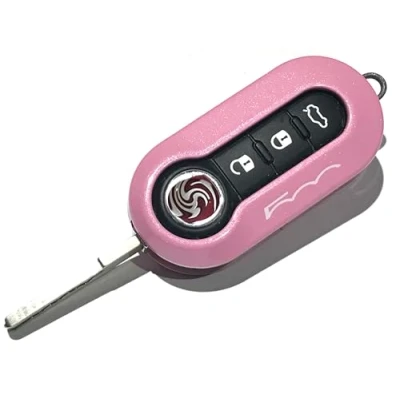 Abbildung von Nordecco Fiat 500 Schlüsselhülle passend für 500C 500L Abarth Grande Punto Brava Panda Stilo Linea 3 Tasten Schlüssel Flip (Rosa Glitzer)