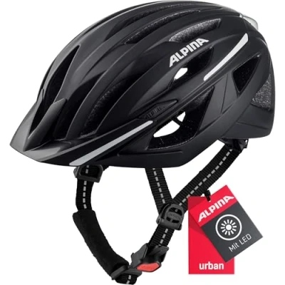 Abbildung von ALPINA HAGA Stoßabsorbierender, Sicherer &amp; Optimal Anpassbarer Urban Fahrradhelm Mit Integriertem LED Licht Für Erwachsene, black matt, 58 63 cm