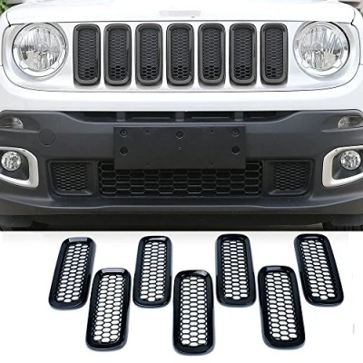 Abbildung von 2015 2017 Renegade 7pcs ABS Frontgrilleinsätze mit Mesh (Schwarz)
