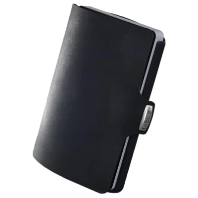 Abbildung von I CLIP Original Slim Wallet Leder Geldbörse mit Geldklammer Mini Portemonnaie Kartenetui Geldbeutel Schwarzes Glattleder schwarzem Rahmen