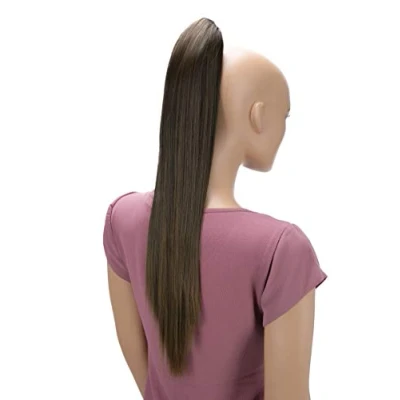 Abbildung von CAISHA 60cm Glatt Pferdeschwanz Mit Butterflyklammer Haarteil Zopf Hitzebeständig Haarverlängerung Braun Mix H625