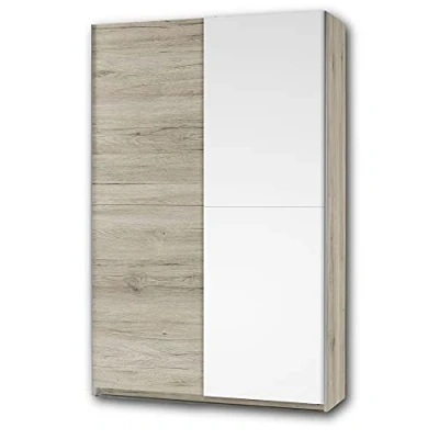 Abbildung von Stella Trading FAST Eleganter Kleiderschrank / Garderobenschrank mit viel Stauraum Vielseitiger Schwebetürenschrank in San Remo Optik, weiß 125 x 195 38 cm (B/H/T)