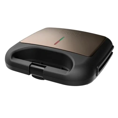 Abbildung von BLACK+DECKER BXSA752 Sandwichmaker, 750W, Grillplatten 21,5x12,5cm, antihaftbeschichtet, Anzeige für ideale Temperatur, kompakt und leicht zu verstauen.