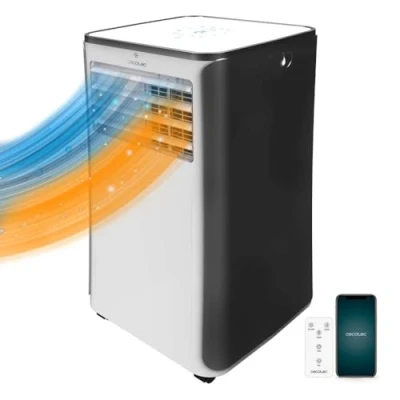 Abbildung von Cecotec Tragbare Klimaanlage mit Fernbedienung, WLAN und Wärmepumpe Forceclima 9500 Soundloses Heizung angeschlossen. 9000 BTU, LED Bildschirm, 5 Modi, Abdeckung 20 m2