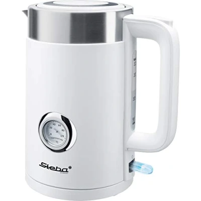 Abbildung von Steba Wasserkocher WK 10 Bianco doppelwandiges Geh?use (innen Edelstahl, au?en Kunststoff) mit Thermofunktion 1,7 Liter Fassungsverm?gen Temperaturanzeige bis 100 ?C leichte Deckel?ffnung