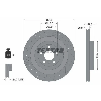 Abbildung von TEXTAR 92307905 Bremsscheibe 345 26 05/06 112 gelocht, innenbelüftet beschichtet hochgekohlt MERCEDES BENZ: ML Class, GLE Off Road, GL