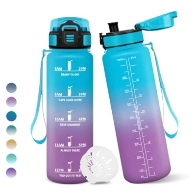 Abbildung von Motswedi Trinkflasche 1000ml, BPA Frei, Sport, Auslaufsicher, Wasserflasche, Kohlensäure Geeignet, Sport Trinkflasche, Trinkflaschen für Yoga, Schule, Fahrrad, Kinder, Outdoors, Blau Lila