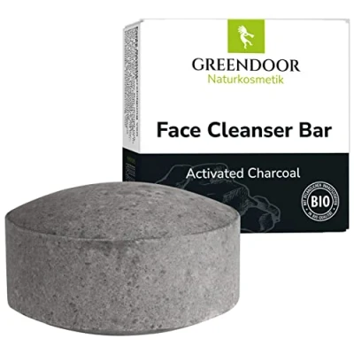 Abbildung von GREENDOOR feste Gesichtsreinigung mit Aktivkohle gegen Pickel 57g, bei unreiner Haut, Mischhaut, fettiger natürliche seifenfreie Formel, plastikfrei, pflegender Aloe Vera, unisex
