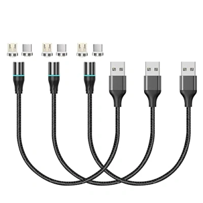 Abbildung von N. NETDOT Gen12 Nylon Geflochtenes Magnetisches Ladekabel und Datenübertragung mit LED kompatibel Micro USB C Telefonen(0.3m/3 Pack schwarz)