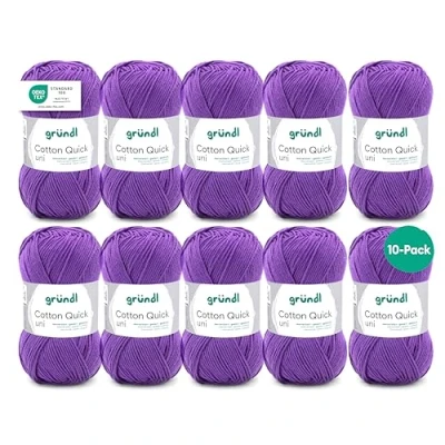 Abbildung von Gründl Cotton Quick Uni Strickgarn/Häkelgarn, 10 Knäuel à 50 g (farbenfrohes Garn aus 100% Baumwolle, OEKO TEX zertifiziert, / 125 m, Nadelstärke: 3 4, x g), Lila, 29 12 7 cm