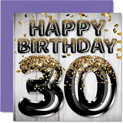Abbildung von Geburtstagskarte zum 30. Geburtstag für Männer schwarze und goldene Glitzerballons Happy Karten 30 Jahre alten Mann Freund Bruder Papa Onkel 145 mm Thirty Thirtyth Bday Grußkarten Geschenk