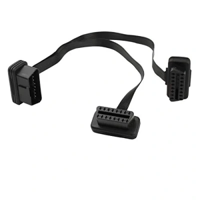 Abbildung von Futheda OBD II Splitterkabel, ultradünn, 1 Stecker auf 2 Buchsen, OBD2 Diagnose Verlängerung, 16 poliges Flachbandkabel, 30 cm