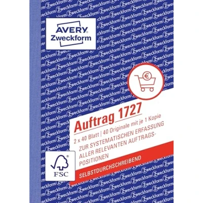 Abbildung von AVERY Zweckform 1727 Auftrag (A6, 2x40 Blatt, selbstdurchschreibend mit farbigem Durschlag, zur systematischen Erfassung aller relevanten Auftragspositionen) weiß/gelb