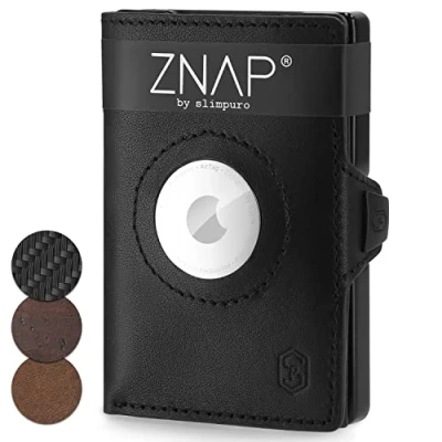 Abbildung von ZNAP Airtag Wallet aus Premium Leder Kreditkartenetui Geldbörse Klein RFID Blockierung &amp; Slim I Kartenetui, Air Tag Geldbeutel Portemonnaie Herren 12 Karten Braun