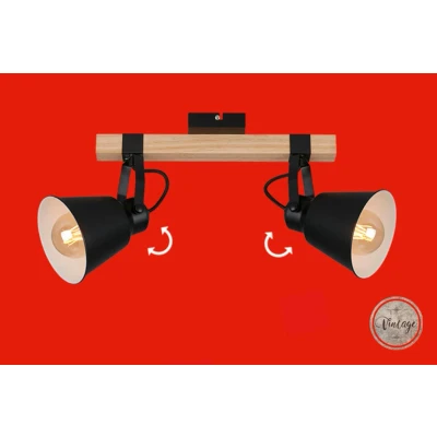 Abbildung von BRILONER Leuchten Deckenlampe retro mit Holzbalken, 2 flammige Deckenleuchte vintage, E27 Fassung max. 40 Watt, verstellbare Lampenschirme, rustikaler Deckenspot, Schwarz Holz 2406 025