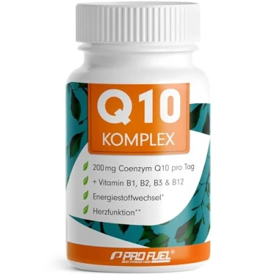 Abbildung von Q10 Kapseln hochdosiert 120x Coenzym KOMPLEX mit 200mg + Vitamin B1, B2, B3 und B12 Energiestoffwechsel &amp; Herzfunktion laborgeprüft Zertifikat Vorrat für 4 Monate
