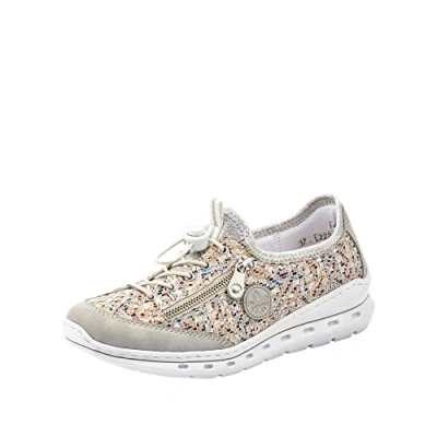 Abbildung von Rieker Damen L0858 Slipper, Cement Pebble Multi Silverflower 40 Grau, 36 EU