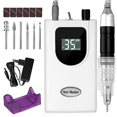 Abbildung von Nagelfräser Elektrisch 35000u/Min Wiederaufladbare, AZ GOGO Profi Nagelfeile Maniküre Pediküreset Akku Nagelstudio/DIY Maniküre, Acryl Gele Kallus Entfernen, 8 Aufsätzen Inkl.2 Bits Keramik