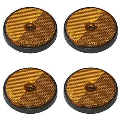 Abbildung von 4X Rückstrahler Orange Rund Ø 60mm E4 Geprüfte Reflektoren für Anhänger, LKW, PKW, Wohnwagen &amp; Traktoren Katzenauge Reflektor mit Schraubloch 5mm 4er Pack