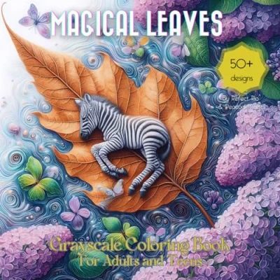 Abbildung von Magical Leaves Grayscale Coloring Book: With Baby Animals and Mythical Creatures on Dried Floating Water Suitable for Teens Adults ... (Magical World Inside A Little Thing, Band 9)